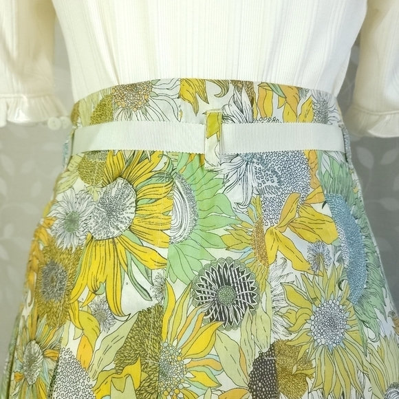 NEW J. Crew Sunflower Print Pleated Skirt Retro 60s Twee Floral Cotton Yellow 0 - Picture 8 of 16